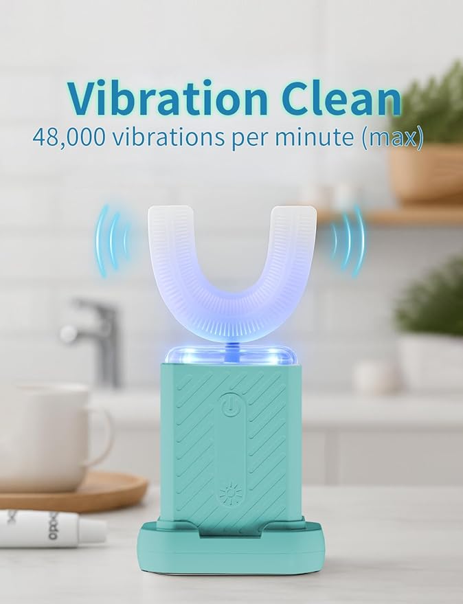 U-Shaped Electric Toothbrush Food-Grade Silicone IPX7 Waterproof Magnetic Contact Charging