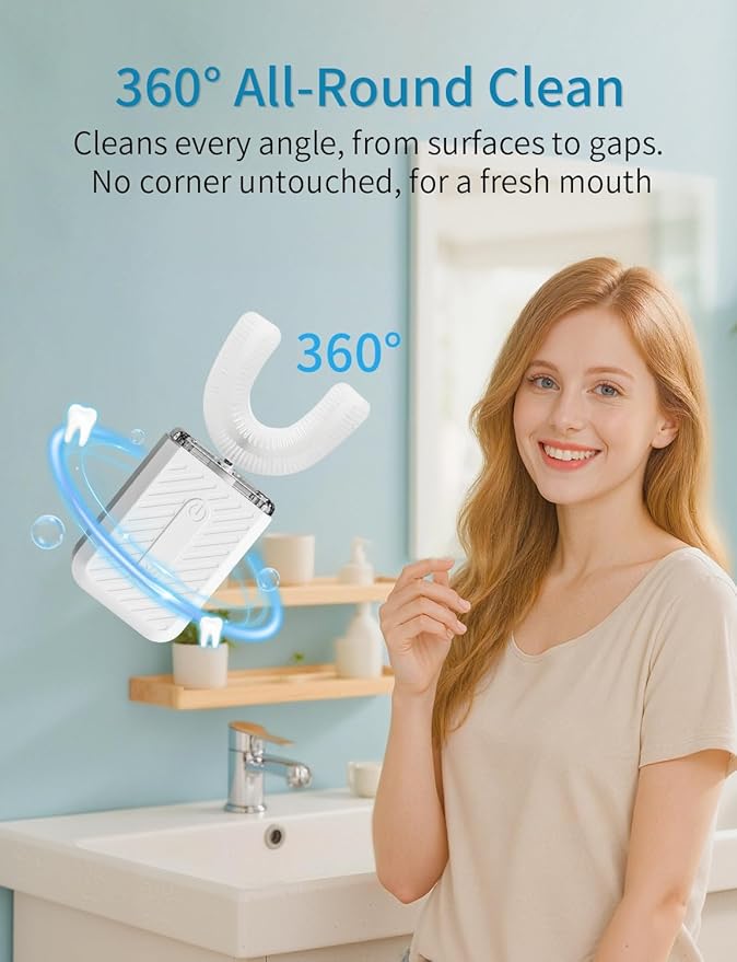 U-Shaped Electric Toothbrush 4 Modes 60-Second Clean Magnetic Contact Charging Compact and Lightweight