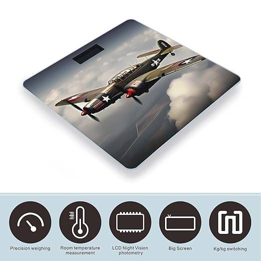 Digital Bathroom Scale for Body Weight Scale with Bright LCD Display High Accuracy Step-On Technology Auto On/Off World War 2 Aircraft Airplane Digital Scales 400 Lbs /180kg