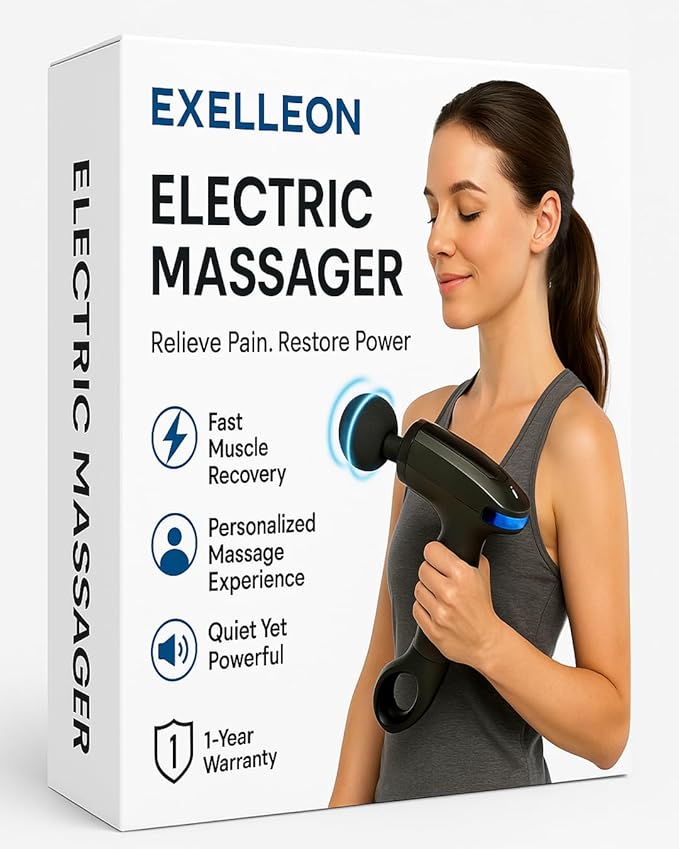 Massage Gun Deep Tissue | Percussion Massager for Back and Neck Pain Relief | Portable Handheld Muscle Massage Guns | Travel-Friendly Carry Case | Rechargable Extended Ergonomic Handle