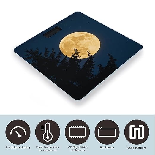 Full Moon Weight ScaleClear LED Display Bathroom Digital Weighing ScaleTempered Glass Digital Bathroom Scale for Body Weight Capacity Up to 400 Lbs