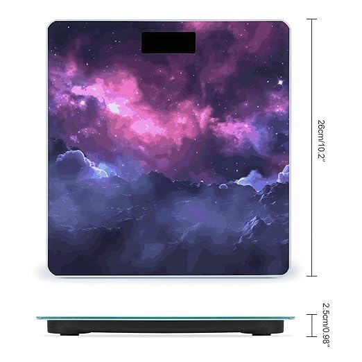 Magic Galaxy Sky Purple Scale for Body Weight Anti-Slip Digital Bathroom Scale Sturdy Toughened Glass Weighing Scales High Precision Safe Rounded Corners Smart Scales