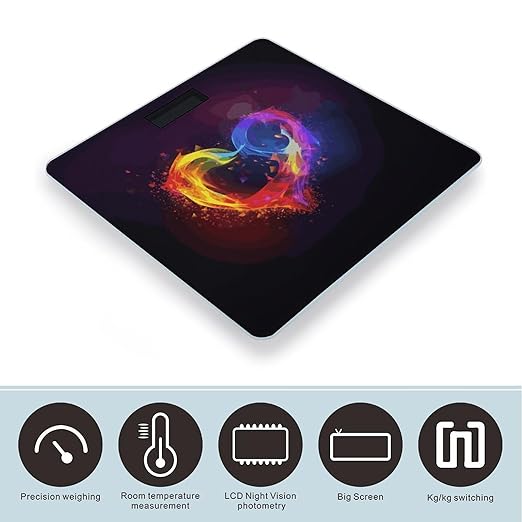 Rainbow Heart Weight Scale Digital Electronic Scales Bathroom Scale Larg LCD Backlight Display High Precisio MeasurementsTempered Glass