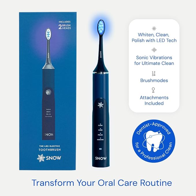 SNOW LED Whitening Electric Toothbrush | Dentist-Designed Electric Toothbrush for Adults | Sonic Technology LED Light Modes Timer Rechargeable Plaque Removal &amp Teeth Whitening Polar Blue Gen2