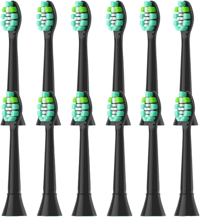 12pcs Replacement Toothbrush Heads Compatible for Sonicare Click-on HandlesSoft Bristles(12pcs Black)