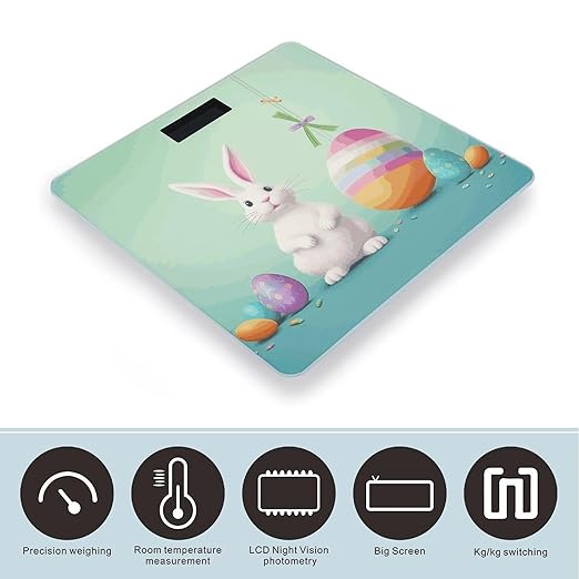 Happy Easter Egg Rabbit Weight Scale Digital Electronic Scales Bathroom Scale Larg LCD Backlight Display High Precisio MeasurementsTempered Glass
