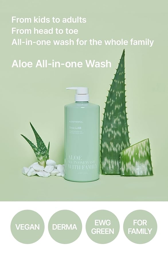 TheMogan Aloe All in One Wash with Family 1000ml | Gentle and Nourishing Shampoo Face Body wash - Kids to Adult 3in1 Soap