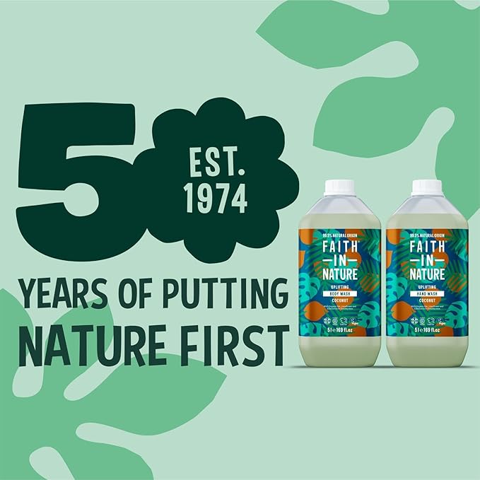 Faith In Nature Natural Hand Wash &amp Body Wash Set - Vegan &amp Cruelty Free No SLS or Parabens - 2 x 169 fl oz Value Bundle Pack Coconut