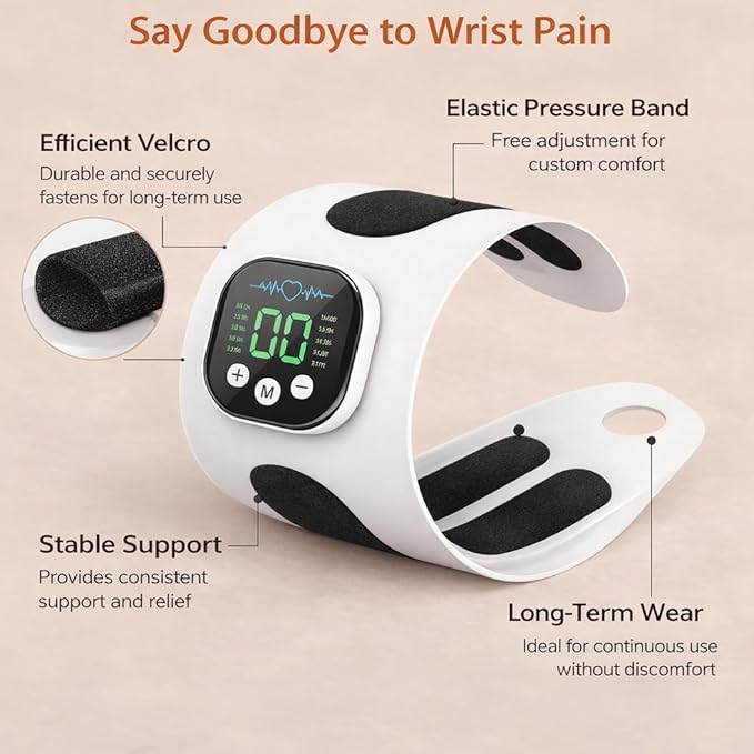 Rechargeable Electric Wrist Massager Portable Hand Heating Pad with 8 Modes &amp 30 Intensity Levels Wrist Massage Machine Wearable Hand Heating Pad for Daily &amp Sports (White) (Navy Blue)