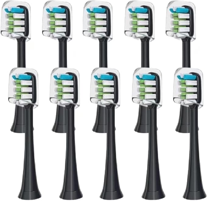 10pcs Replacement Brush Heads Compatible for X3 X5 V1 X3U Soft Bristle Toothbrush(5White 5Black)