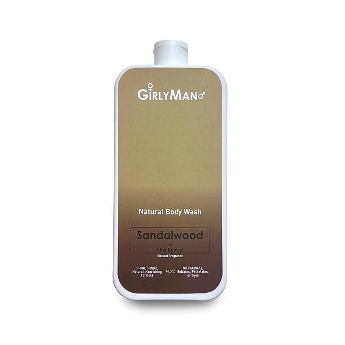 GirlyMan Natural Body Wash - Made with Olive Oil &amp Aloe Extract No Artificial Fragrance PH Balanced Gentle Formula Nourishing Ingredients Family Owned (Sandalwood)