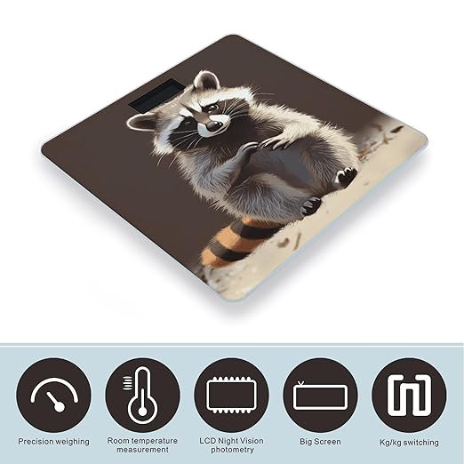 Cute Raccoon2 Bathroom Scale for Body Weight Bathroom Digital Electronic Weighing Scale with Back Lit LED Display Sturdy Tempered Glass Weight Watchers Scales 400lb