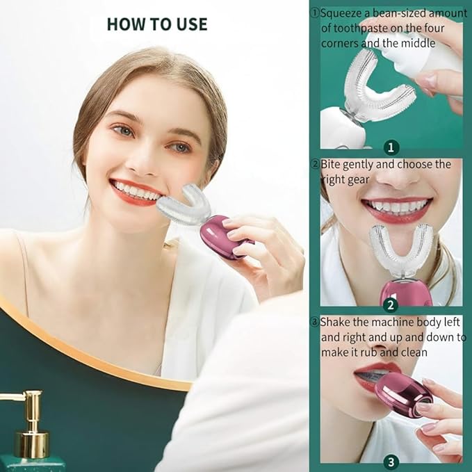 360° U-Shaped Toothbrush Newupgrade Sonic Electric Toothbrushes for Adults Multiple Brush Heads Options IPX7 Waterproof 360° Cleaning Suitable for People with Limited Mobility