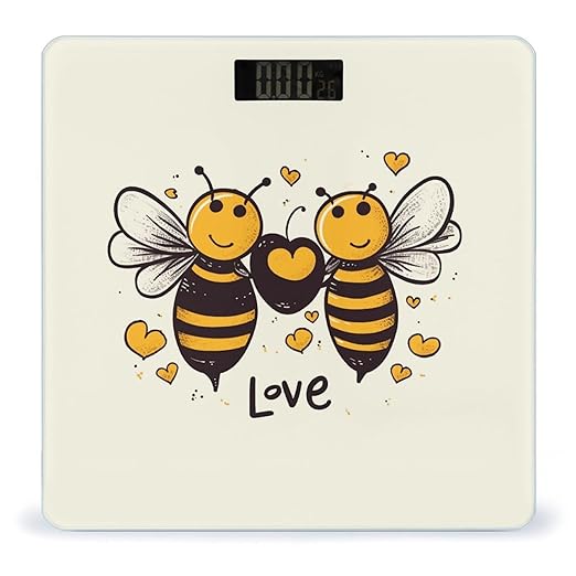 Bee Love Honey Weight Scale Large Bathroom Scales Digital Weight with Bright LED Display Non Slip Automatic Weighing Scale Fashion Weighing Machine for Body