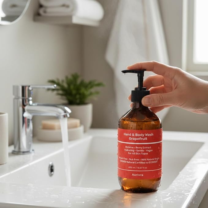 Grapefruit Hand &amp Body Wash – Hydrating Vegan Cleanser for All Skin Types Gentle Moisture-Rich Formula with Betaine &amp Berry Extract 98% Natural ECOCERT COSMOS Natural Certified (3)