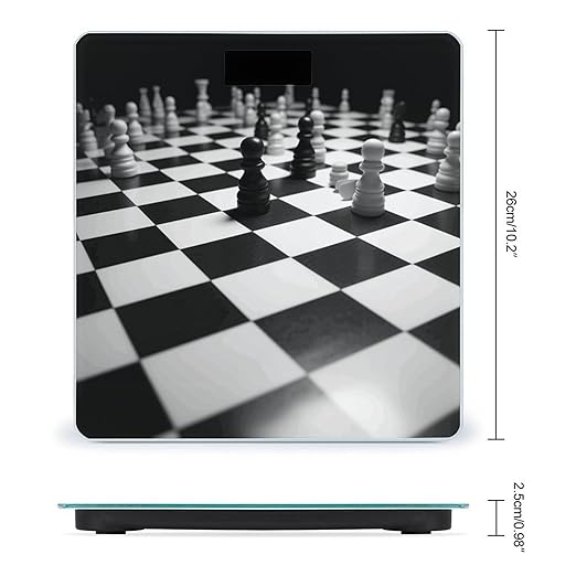Black White Chess Checkerboard Scale for Body Weight High Precision Digital Weight Scales with LCD Display Anti-Slip Sturdy Slim Tempered Glass Bathroom Scale for Home Use
