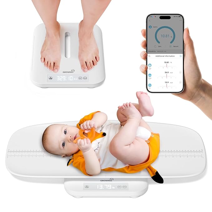 GROWNSY Smart Baby/Pet ScaleDigital Baby Weight Scale with App for Tracking Growth of Infant ToddlerPuppyand Cat—Supports Up to 330 lbs with Hold Function 27-inch Height Measurement5 Units