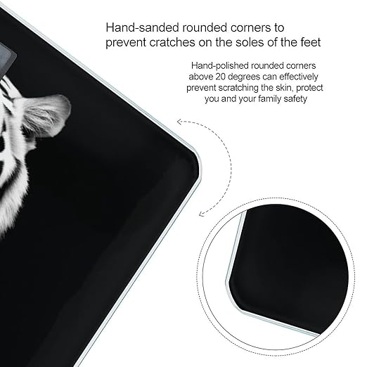 Black and White Tiger1 Scale for Body Weight Safe Rounded Corners Tempered Glass Digital Bathroom Scale LED Display 400lb Capacity Weight Scales with High Precision Sensors