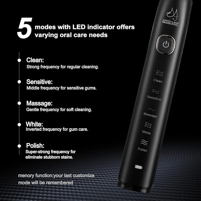 Sonic Electric Toothbrush for Adults Rechargeable Toothbrush with 4 Replacement Brush Heads &amp 5 Modes  Travel Case Ultra Sonic Toothbrush for 99% removing plaque 2-Min Smart Timer