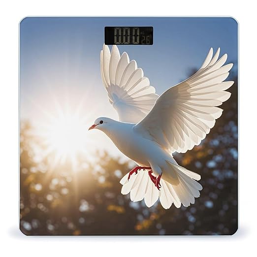 White Dove Flying in The Sun Scale for Body Weight Digital Bathroom Scale Toughened Glass High Precision Scales for Body Weight with Large LCD Backlight Display Weight Scales