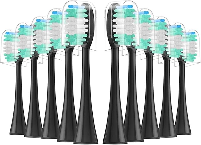 10 Pieces Large Brush Head Crescent-Shaped Bristles Compatible for Aquasonic Series Electric Toothbrush Soft Bristle Deep Clean Teeth(Black)