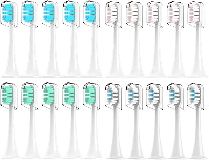 Compatible for Mijia T300/T500/T700 Sonic Toothbrush Heads Replaceable Refill Nozzles 4 Colors with Caps 4/20Pcs(10White10Green)