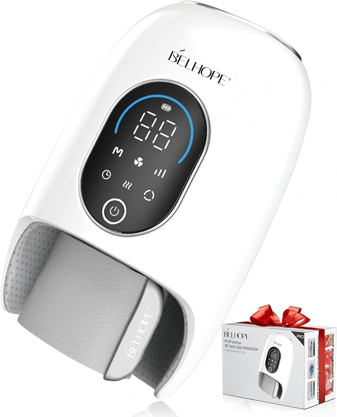 belhope Hand Massager with 9 Modes and 4 Heating for Hot and Cold Therapy Wrist Massager for Arthritis and Carpal Tunnel Relief Hand Massager with Heat and Compression Gifts for Mother White