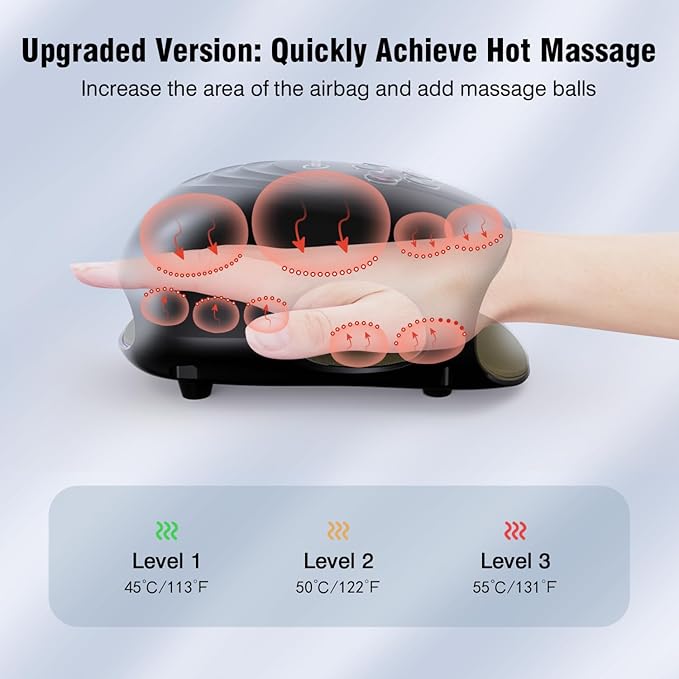 cotsoco Upgraded Hand Massager - 3Massage Sizes Cordless Hand Massager with Heat &amp Compression for Arthritis and Carpal Tunnel Gift for Men Women Family Friends Relaxation at Home Office Blac