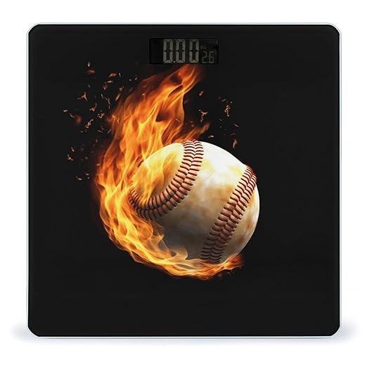 Fire Baseball Scale for Body Weight High Precision Digital Weight Scales with LCD Display Anti-Slip Sturdy Slim Tempered Glass Bathroom Scale for Home Use