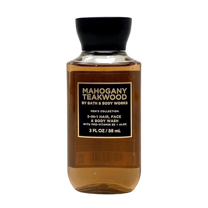 Bath &amp Body Works The Men's Collection 3 Mahogany Teakwood - 3-in-1 Hair Face &amp Body Washes - with an Aloe Vera Sample Soap - Travel size