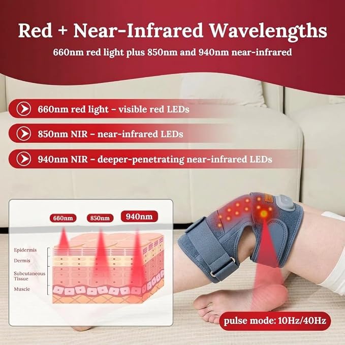 Red Light Therapy Wrap with Heat and Vibration 660nm Red Plus 850nm and 940nm Near Infrared Cordless 5000mAh Controller 30‑Min Auto‑Off for Knee Elbow Shoulder (Space Gray-1-PACK)