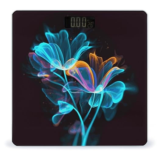 Neon Flowers Weight Scale Digital Electronic Scales Bathroom Scale Larg LCD Backlight Display High Precision MeasurementsTempered Glass