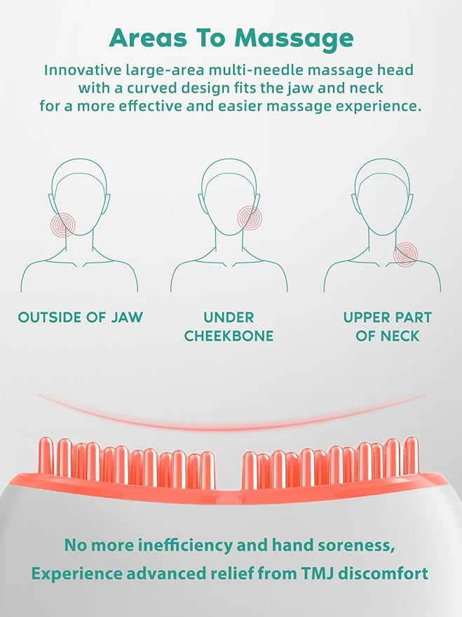 TMJ Relief Products Jaw TMJ Relief Massager Vibration and Heating Ergonomic Multi-Needle Design TMJ Massage Tool Effective Jaw &amp Neck Pain Grinding and Clenching Teeth Relief (White)