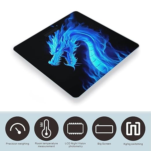 Automatic Switch Digital Bathroom Weighing Scale Smart Scale for Body Weight Blue Fire Flame Dragon
