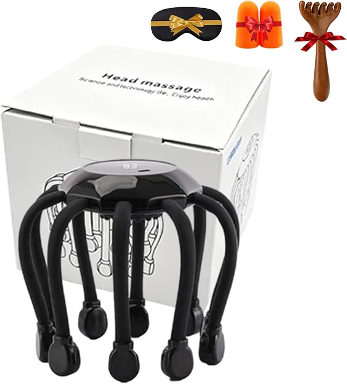 Head Massager Official Anti-Stress Massager for Migraines with 5 Modes &amp 3 Levels Adjustable 360° Cordless Touch Scalp Massager for Stress Relax &amp Sleep Aid (Black 10Heads)