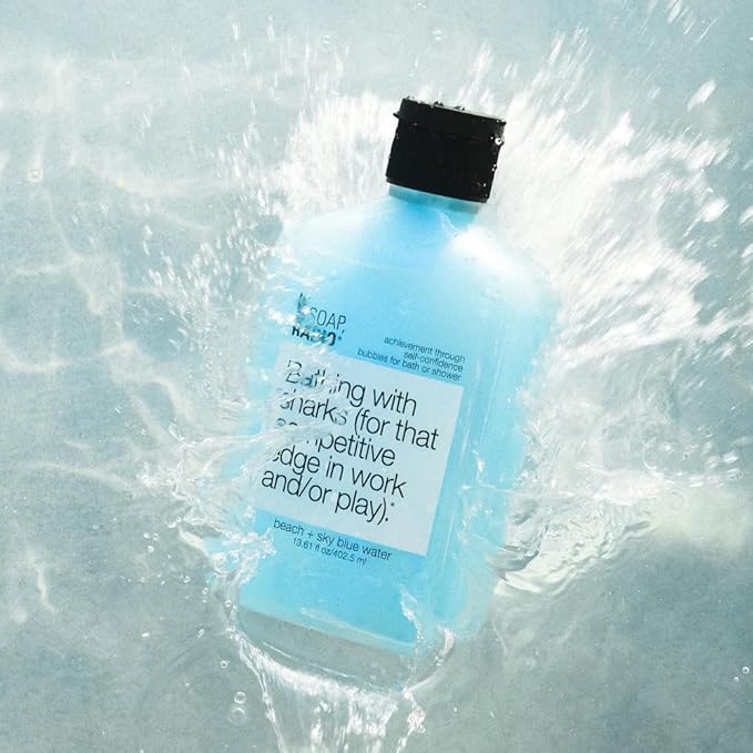 Not Soap Radio Bathing with sharks | Beach and sky blue water with Royal Jelly extract Moisturizing Body Wash for Women and Men | Paraben and Sulfate Free