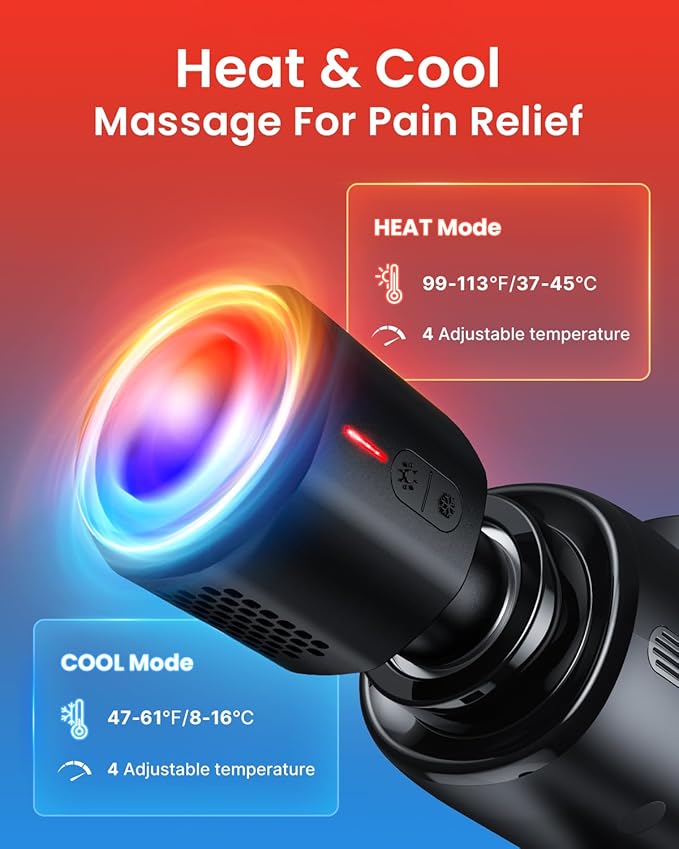 RENPHO Active Thermacool Deluxe Massage Gun Deep Tissue with Charging Stand Back Massager with Heat and Cold Head Percussion Body Muscle Masajeador for Athletes Pain Relief