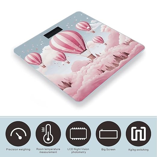 Pink Hot Air Balloon Bathroom Scale Large LCD Backlight Display Digital Scale Rounded Corners Body Scales Automatic Power On/Off Bathroom Scales for Home Bedrooms