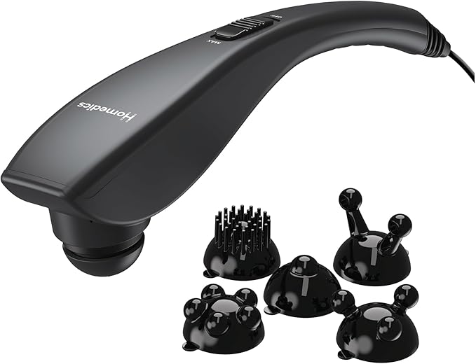 Homedics Deep Tissue Percussion Massager with 3 Speeds 5 Attachments and Long Handle for Hard-to-Reach Areas