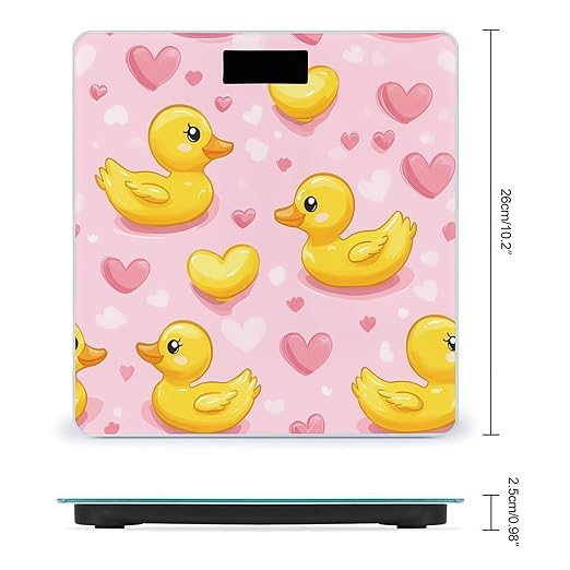 Yellow Rubber Ducks Love Hearts Digital Bathroom Scale for Body Weight Lighted LCD Display Round Corner