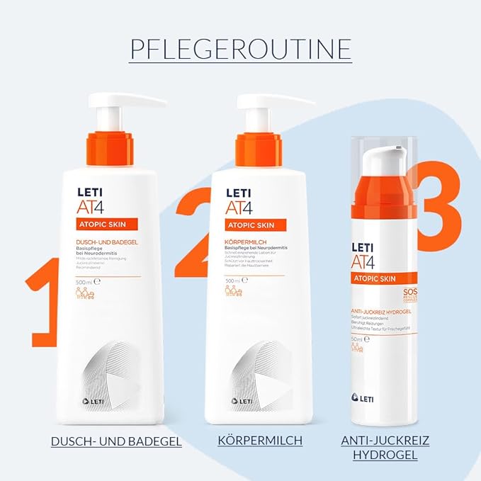 LETI AT4 Dusch- und Badegel - Milde rückfettende Reinigung bei trockener oder zu Neurodermitis neigender Haut 250 ml Gel