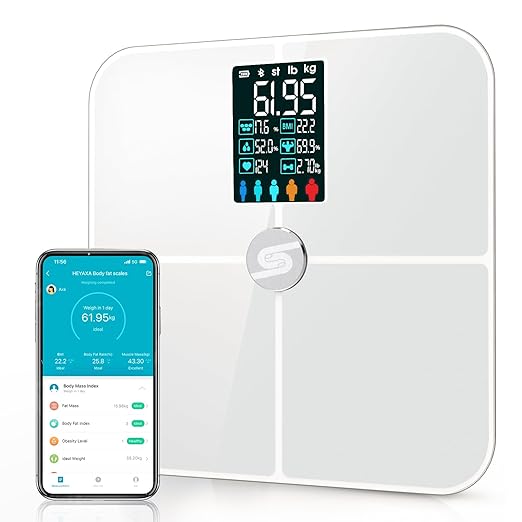 Smart Scale for Body Weight Digiatl Weight Scale with Large LCD Display 17 Body Composition Analyzer Sync to APP Bathroom Body Fat Scale for BMI BMR Heart Rate 400lbWhite.