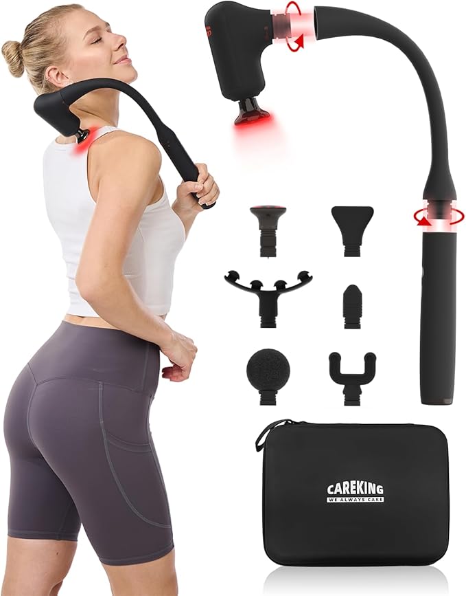 Upgraded 2-in-1 Massage Gun with Heat Pain Relief Deep Tissue Back and Neck Massager with Extension Handle Handheld Muscle Massage Gun for Back Shoulder ArmThigh FSA-HSA Eligible