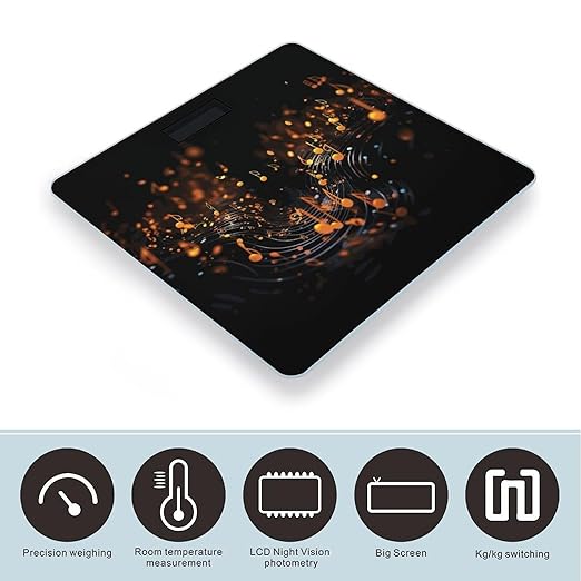Musical Notes on Dark Background Scale for Body Weight Anti-Slip Digital Bathroom Scale Sturdy Toughened Glass Weighing Scales High Precision Safe Rounded Corners Smart Scales