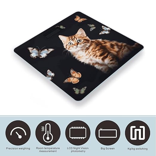Cat Butterfly Scale for Body Weight Sturdy Tempered Glass Weighing Scales with LCD Display Accurate Digital Bathroom Scale Convenient Body Fat Smart Scales 400lb