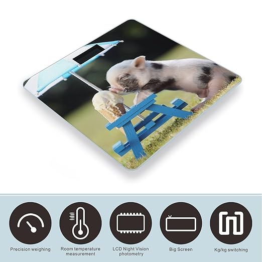 Pigs Eating Ice Cream Scale for Body Weight Anti-Slip Sturdy Tempered Glass Weighing Machine Highly Digital Accurate Bright LCD Bathroom Scale for Household Gift