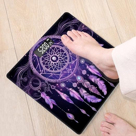 Digital Scale for Body Weight Highly Precision Bathroom Weight Scale 400 lbs with Backlit Display Personalized Scale for Home-Dreamcatcher with Purple Color Scheme