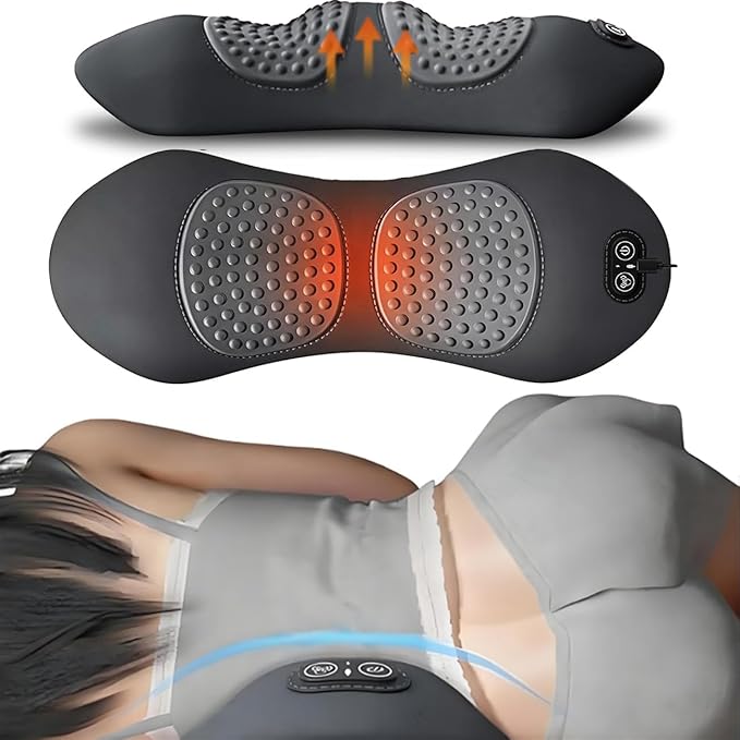 Smooth Triple Fusion Back Massager3 in 1 Back MassagerrElectric Lumbar Support Pillow Heat Vibration Massage Lower Back Spine Decompression Device(B)