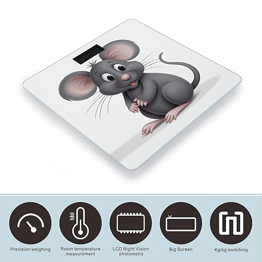 Grey Rat Scale for Body Weight High Precision Digital Weight Scales with LCD Display Anti-Slip Sturdy Slim Tempered Glass Bathroom Scale for Home Use