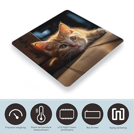 Small Orange Cat Bathroom Scale for Body Weight Bathroom Weighing Scale with Backlit LCD Display Highly Accurate Measures Weight Up to 180kg
